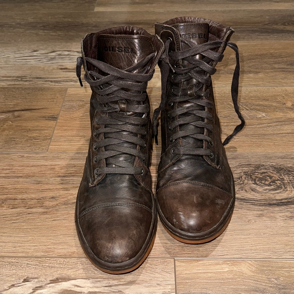Diesel Brown Leather Combat Boots Sneaker Sole Size 13